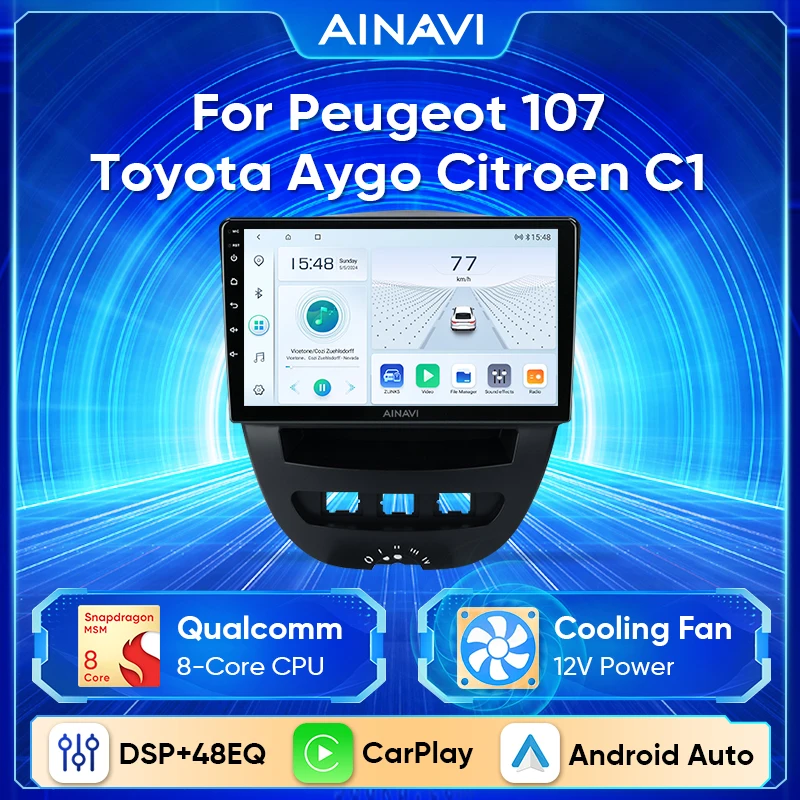 Ainavi 2 DIN Android 13 auto rádio pro peugeot 107 Toyota aygo citroen C1 2005-2014 multimediální hráč Carplay auto stereo ne DVD