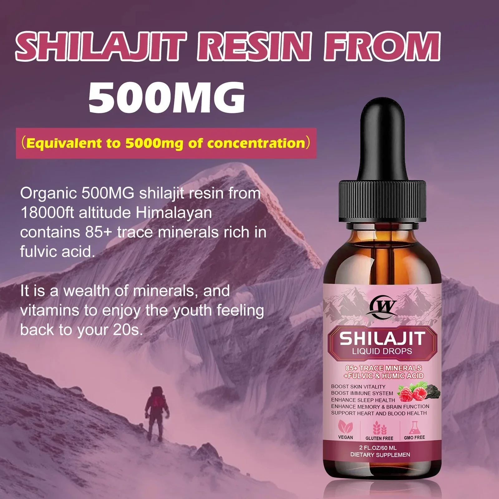 60ml Organic Shilajit Resin With 85+trace Minerals Rich In Fulvic Acid For Brain Memory And Skin