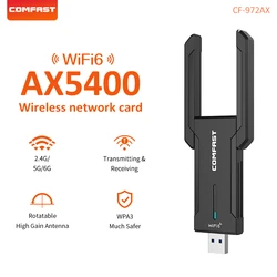 Gigabit WiFi6 Adapter USB3.0 5374Mbps High Speed Triple Band 2.4/5.8/6Ghz E-sports Wireless Network Card AX5400 for PC Win10/11