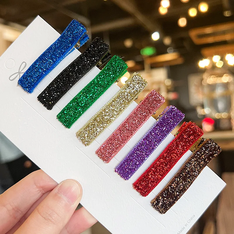 20PCS Partially Lined Alligator Clips Hairpins Double Prong Glitter Ribbon Covered DIY Hair Accessories 5CM