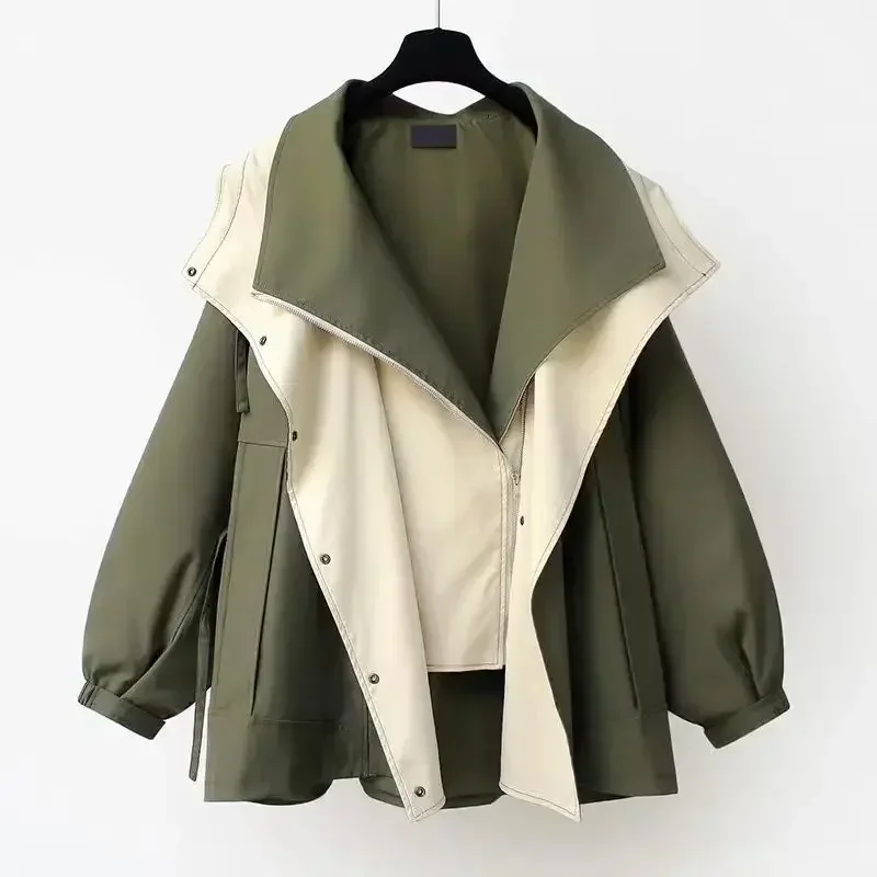 2024 Waist Collection Mid-length Windbreaker Jackets New Korean Fashion New Women's Spring And Autumn Casual Oversize Coat