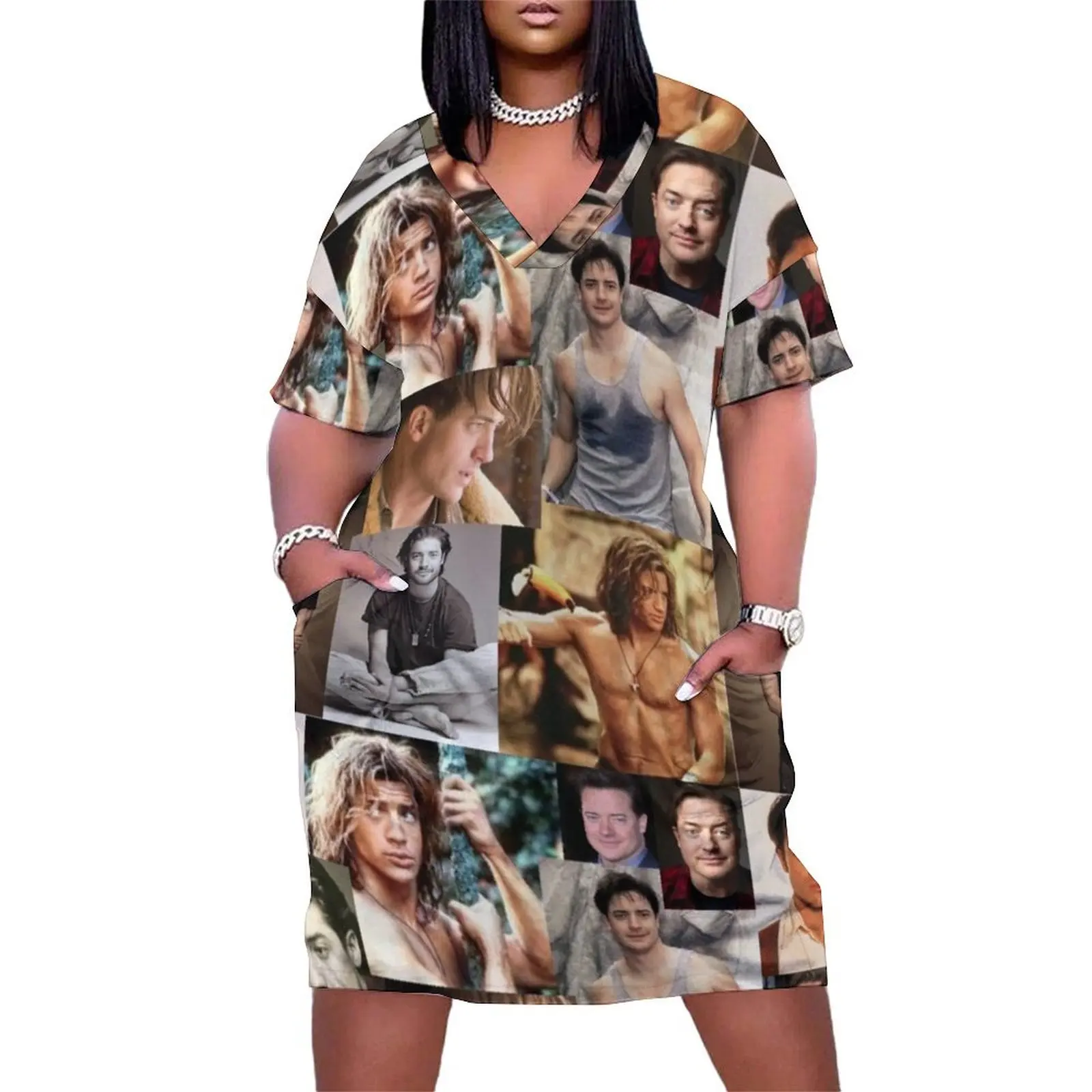 

Brendan Fraser Love Collage Loose Pocket Dress women's clothing trend 2025 long dress women