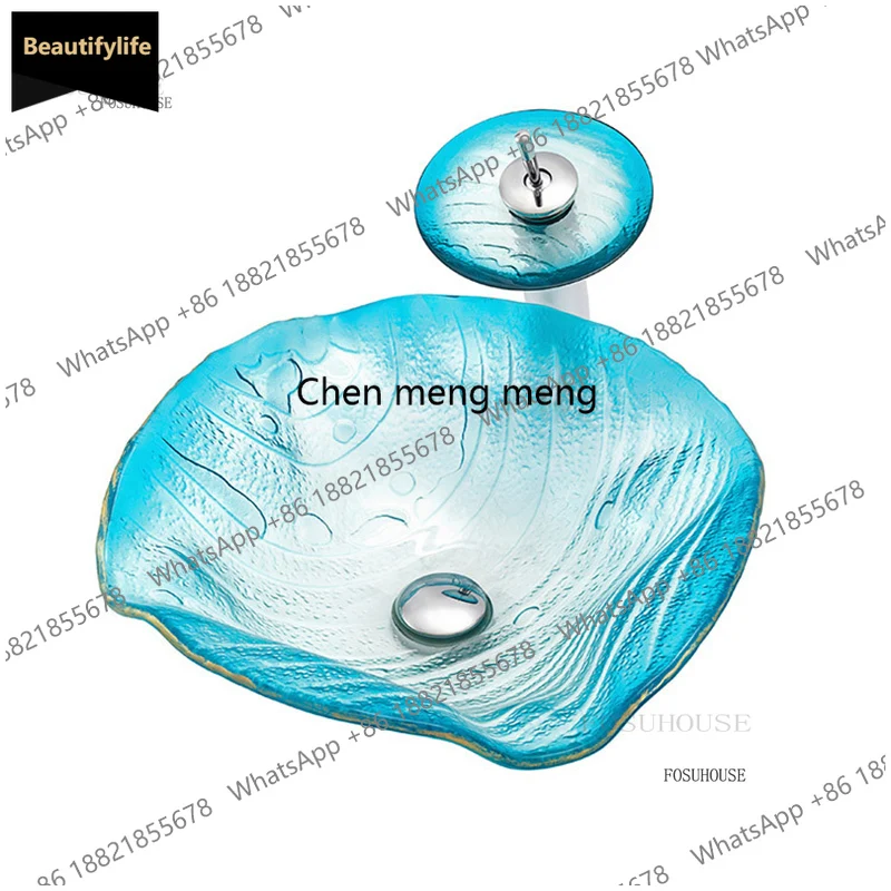 

B567 Nordic Blue Bathroom Sinks Home Light Luxury Toilet Basin Orange Creative Tempered Glass Wash basin Modern Bathroom Accesso