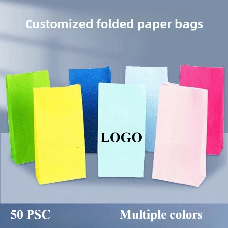 

Цветная сумка с квадратным дном на заказ, конфеты, закуски, ювелирные изделия, закуски, упаковка на вынос, сумка из крафт-бумаги с принтом логотипа