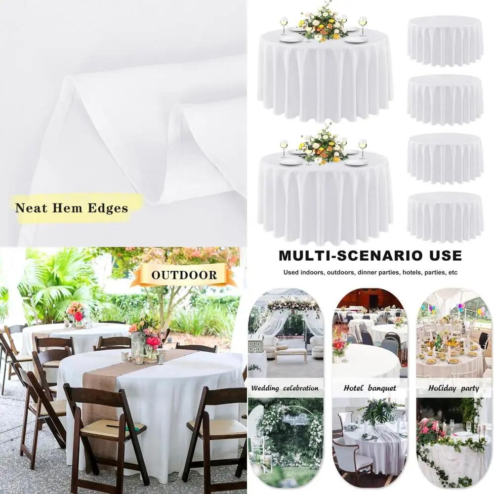 

90 Inch White 6-Pack Round Tablecloths - Stain & Wrinkle Resistant Polyester Covers for Dining, Parties, and Outdoor Use