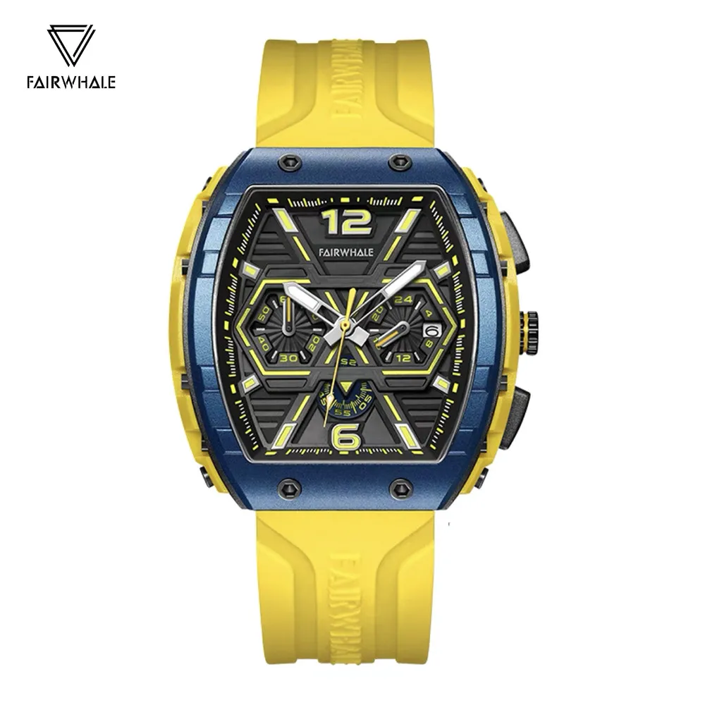 

Luxury Fashion Men's Watches Famous Brand Mark Fairwhale Sports Silicone Strap Tonneau Mille Quartz Waterproof Wristwatch Reloj