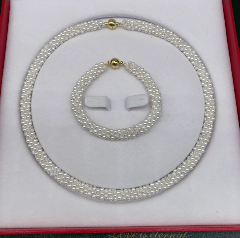2.5-3mm multi bead braided chain pearl necklace bracelet set magnetic buckle versatile exquisite goddess style
