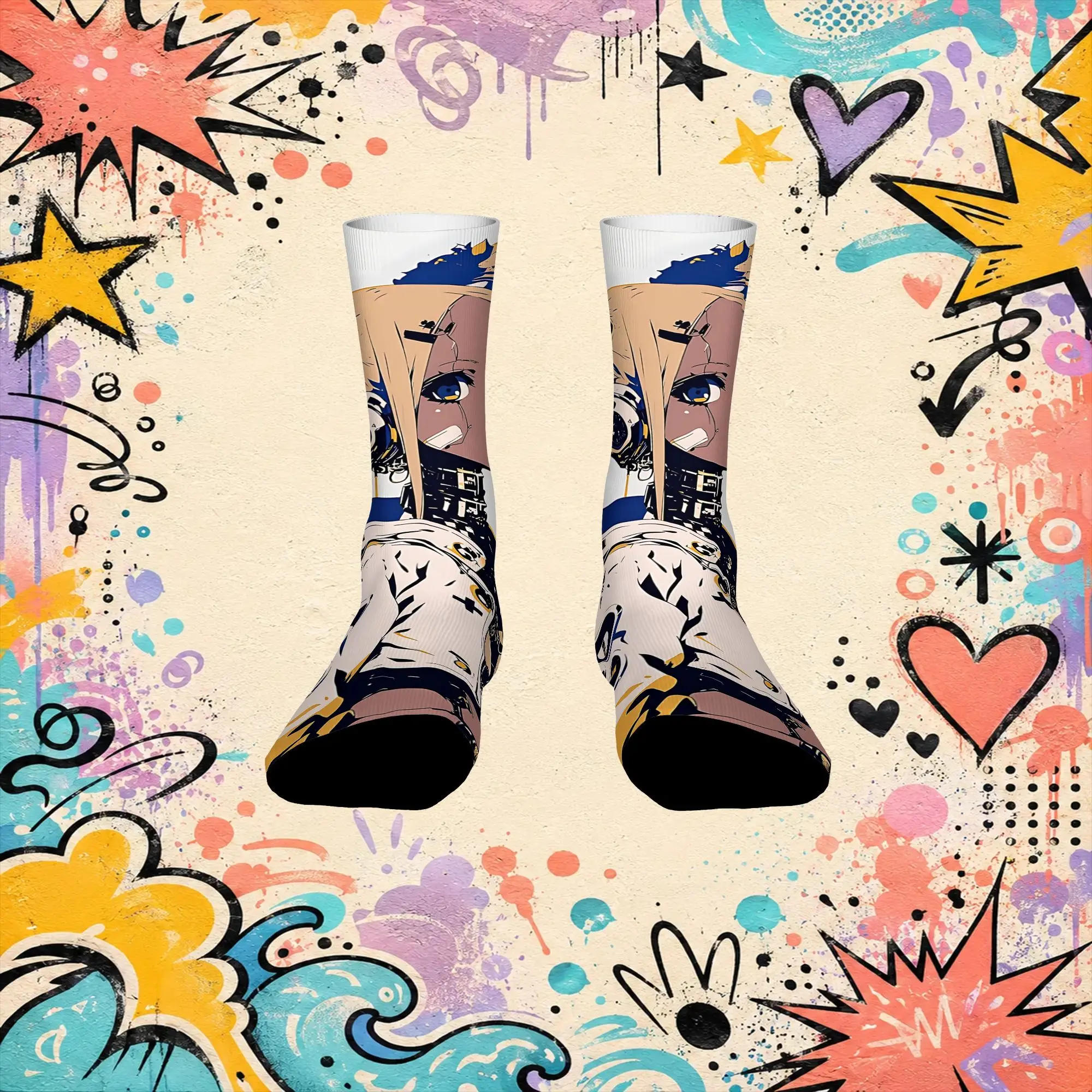 Bionic Woman Character Print Vintage  Street Style Novelty Seamless Crew Creative Sock Sports Socks