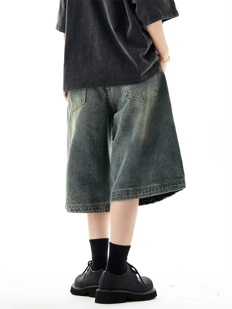 Pantaloni corti in denim unisex a gamba larga allentata retrò da donna Pantaloncini cargo estivi Pantaloni casual al polpaccio femminili con fondo casual per ragazza