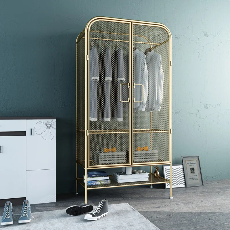 HYS bedroom gold grid hanging wardrobe single iron cabinet