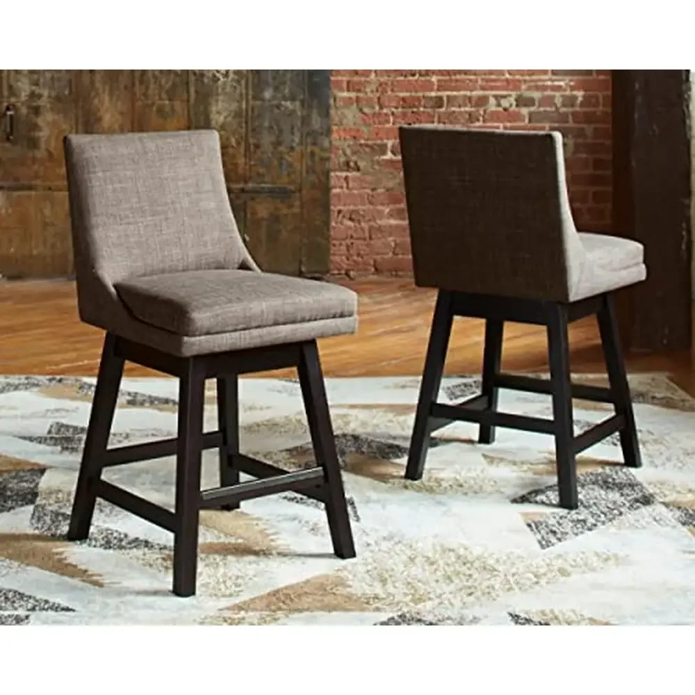 Light Gray Swivel Counter Height Barstools 2 Pack Luxurious Upholstery Comfortable Cushioned Seat Sturdy Wood Base Easy Assembly