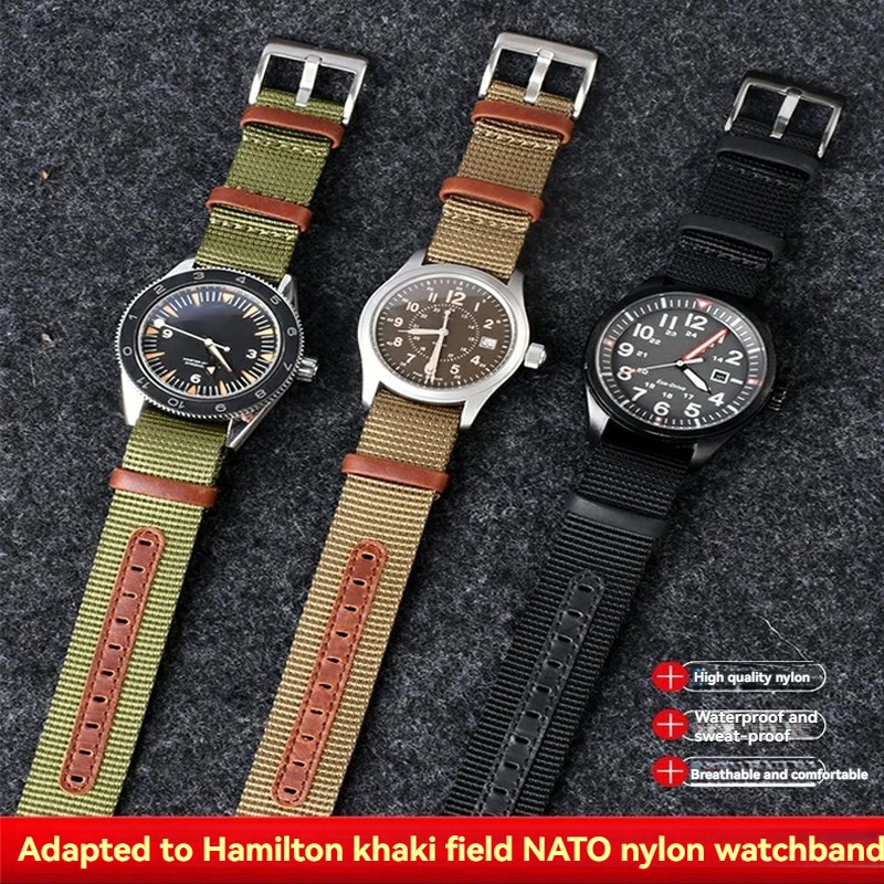 Correa de reloj de cuero de parquet de nailon vintage NATO para Rolex Submariner Hamilton Khaki Field, accesorios para hombres
