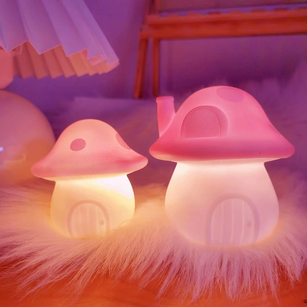 Young girl heart fashion cute cartoon mushroom night understand soft light sleep lamp bedside bedroom desktop decoration pieces