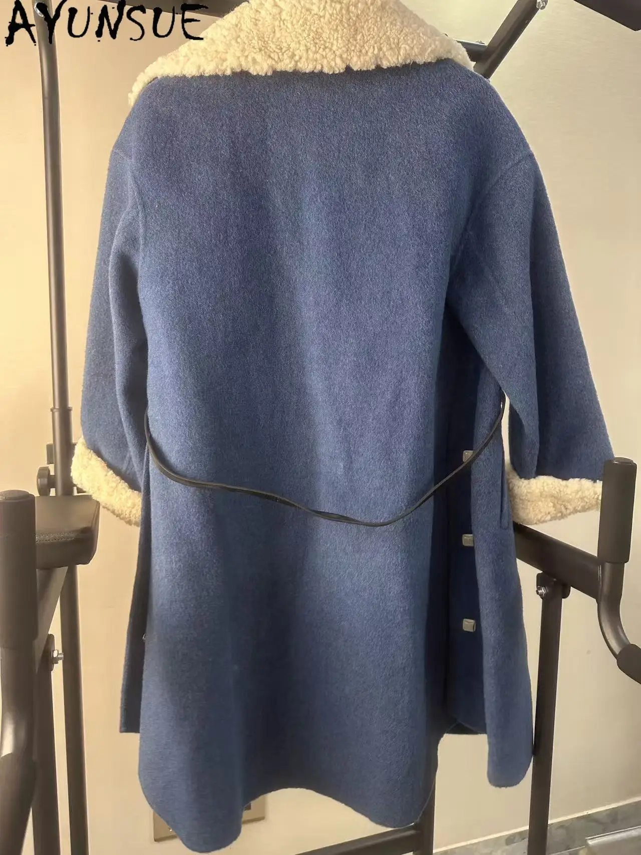 AYUNSUE 80% سترة صوف النساء الملابس الشتوية منتصف طول خندق معطف حزام تعزيز فريد عيوب صغيرة لا استرداد لا تبادل