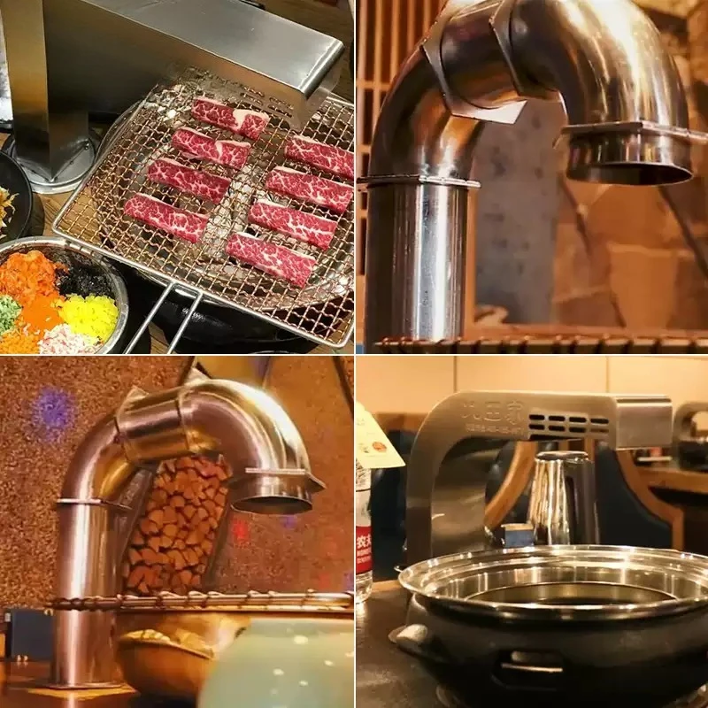 Thickened Stainless Steel Exhaust Elbow Pipe, Top‑in Down‑out Commercial Smoke Duct for Barbecue RestaurantVentilation Equipment