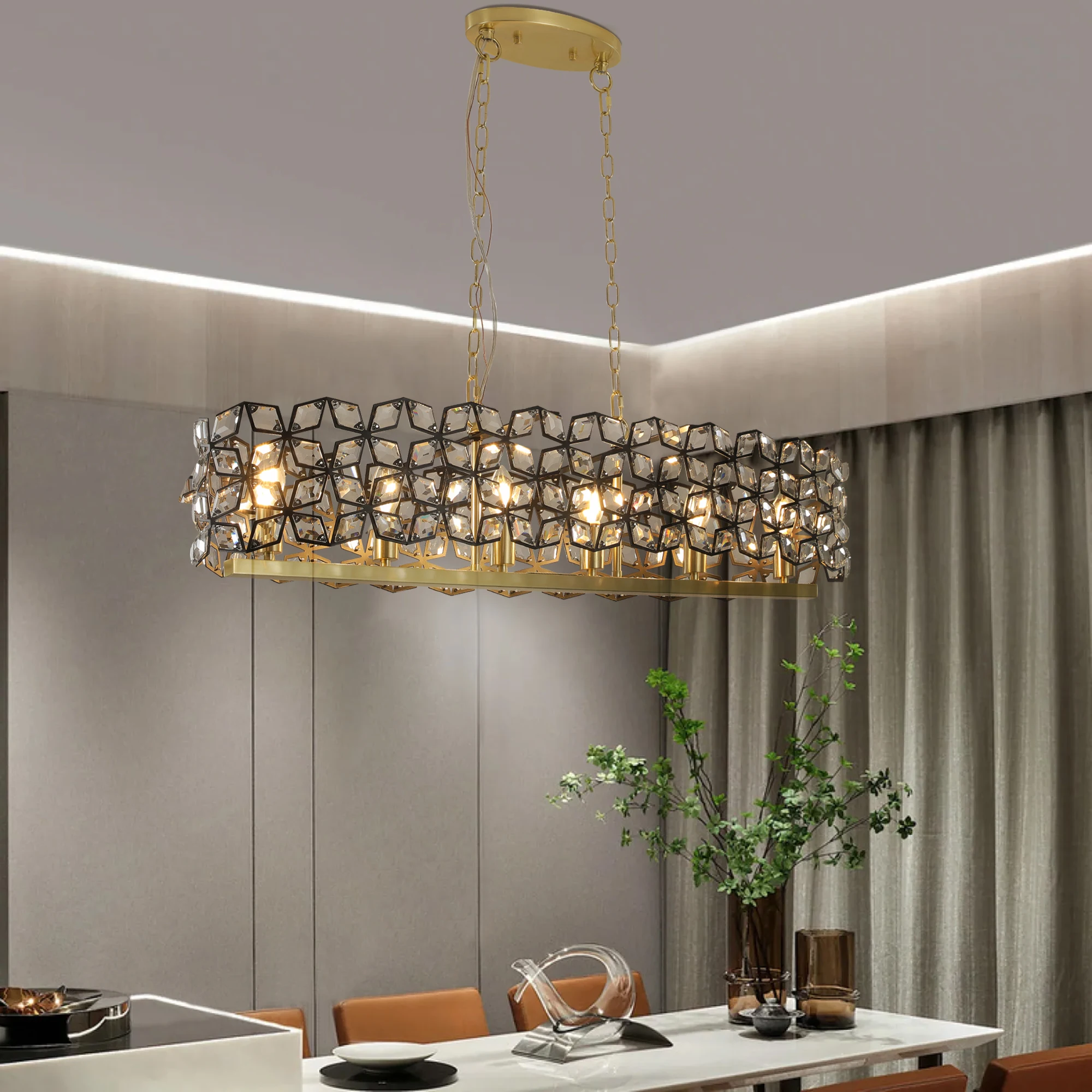 Modern Champagne Gold Oval Crystal ceiling chandelier Luxury Home Decor Light Fixture