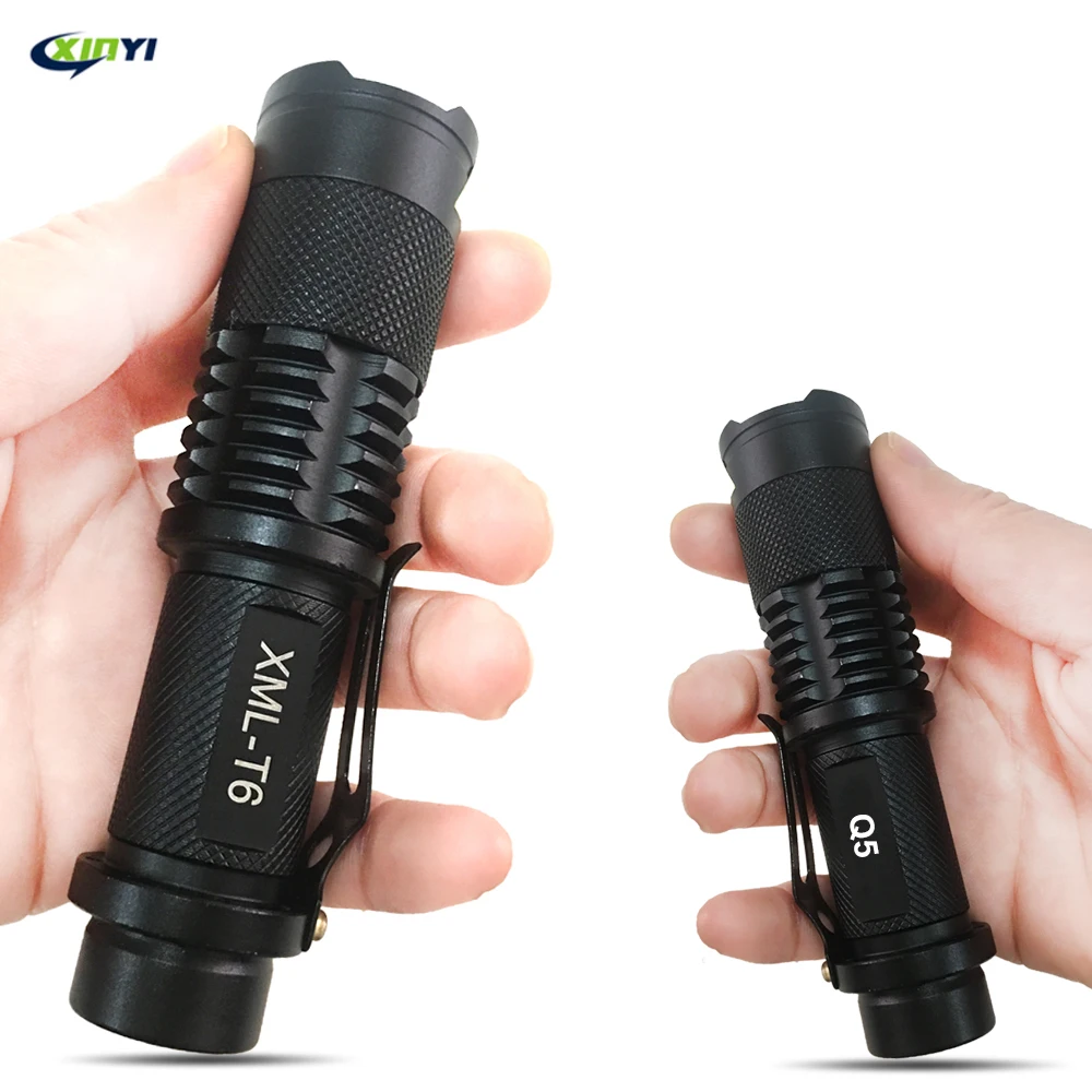 Portable 11WQ5/T6 Aluminum Waterproof 3/5 Modes Zoomable Led Flashlight Torch Tactical light AA 14500 Black