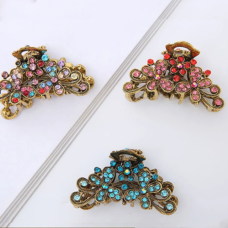 Vintage Claw Hair Clips Small Metal Hair Claws Alloy Grippers Crystal Rhinestone Clamps Hair Accessories For Girl Women