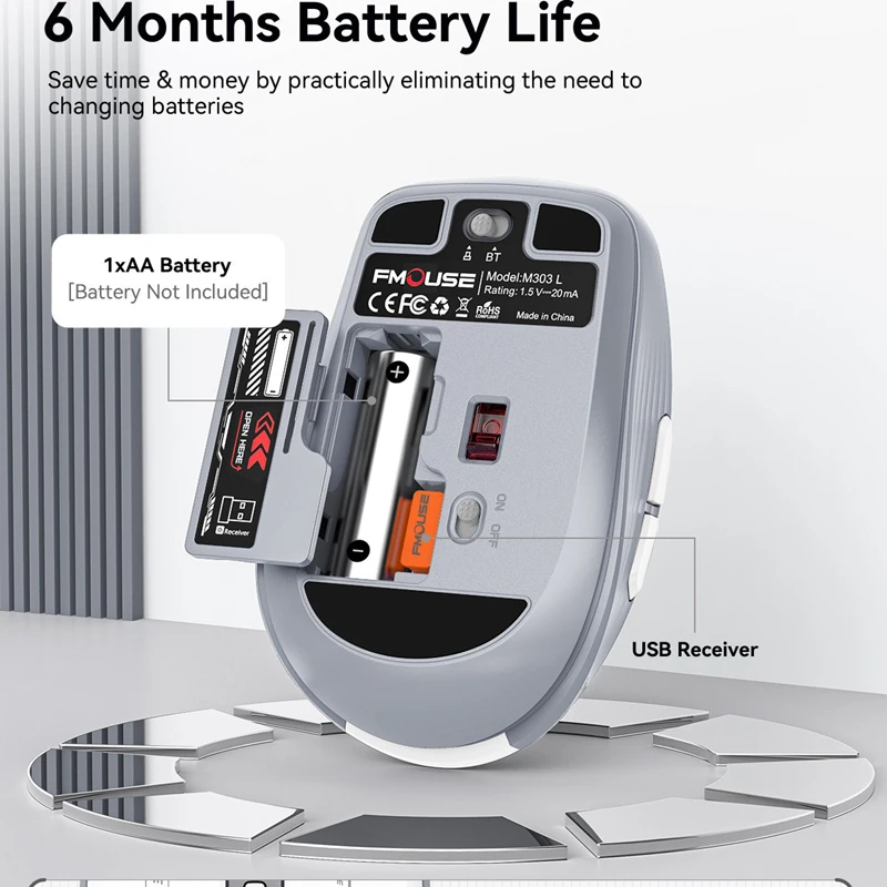 2.4G ماوس لاسلكي مريح إصدار بطارية بلوتوث أوضاع مزدوجة محمولة صامتة انقر للكمبيوتر اللوحي والكمبيوتر المحمول لمكتبة المكتب