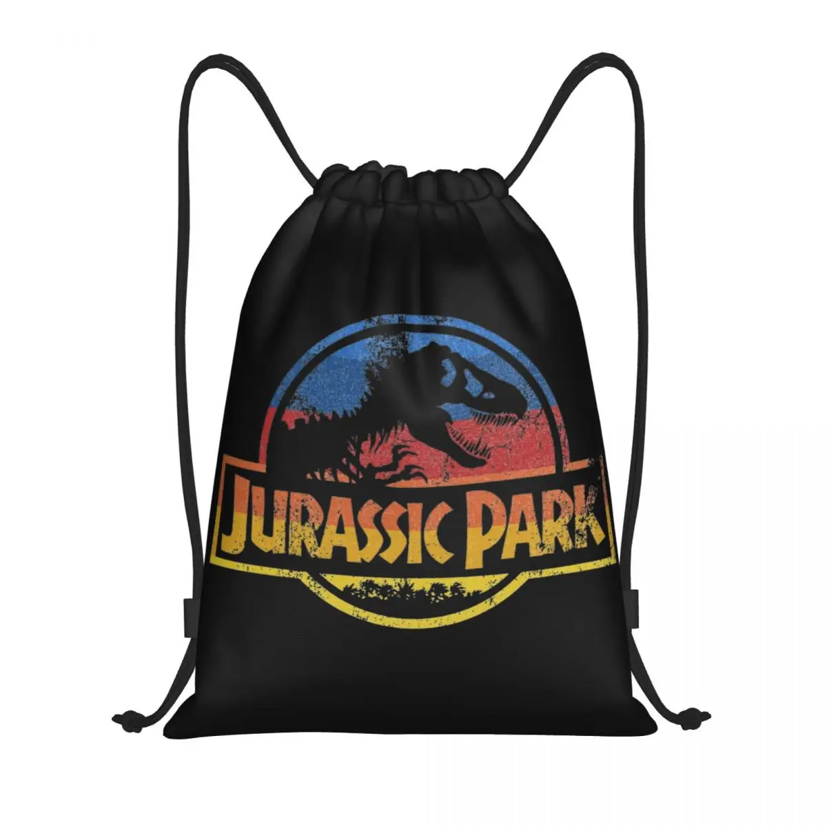 Jurassic Vintage Retro Stripe Film Trekkoord Rugzak Sport Gym Sackpack Touwtje Voor Wandelen