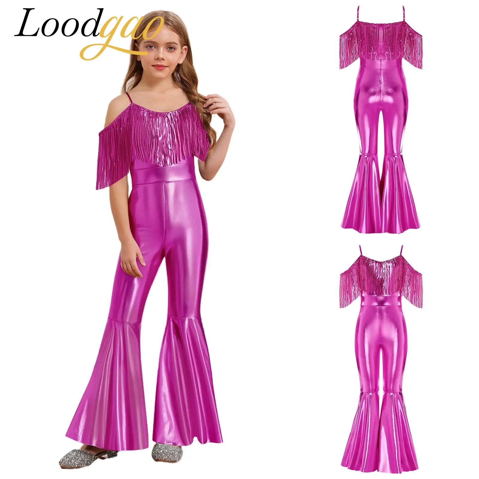 Festive Fashion Romper Sequins Tassels Sparkly Jumpsuits 6-16 Girls Shinny Flared Jumpsuit Mainstream Festival Costumes