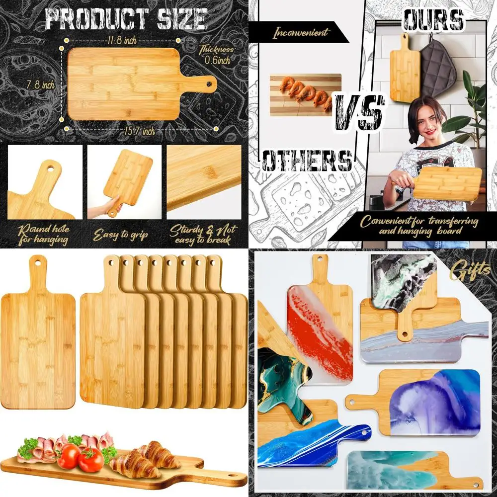 

Бамбуковые разделочные доски для кухни — набор из 10 предметов, 15,7x7,8 дюйма, идеально подходят для пиццы, хлеба, сыра, мясных изделий, фруктов, овощей