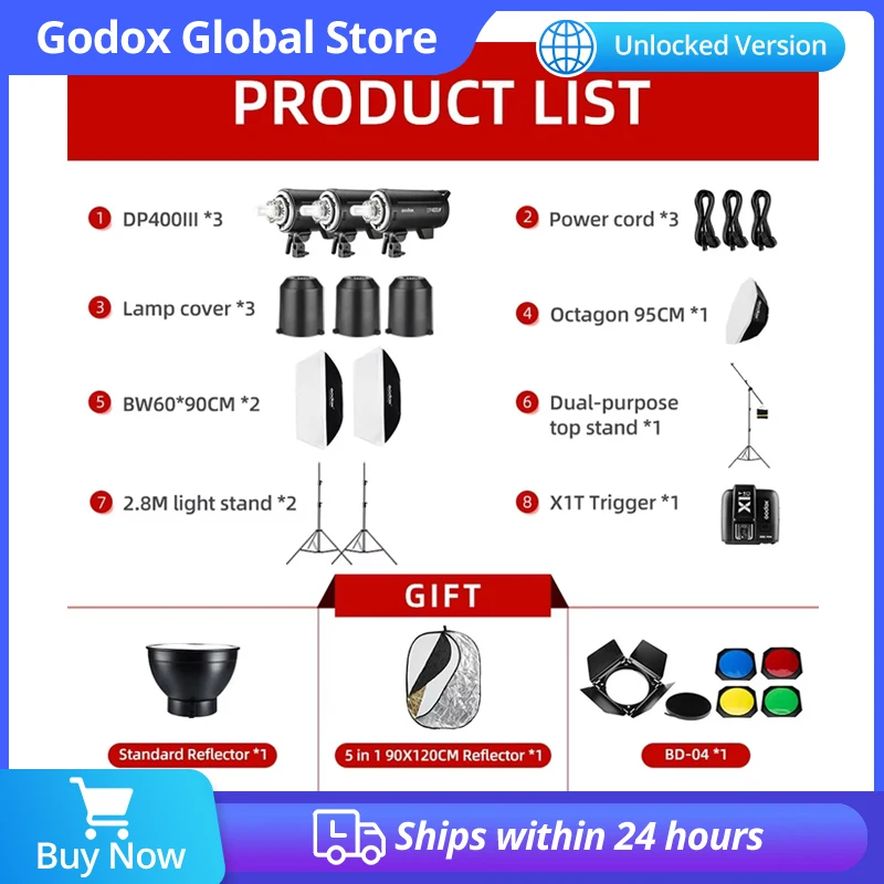 

1200W Godox DP400III DP400III-V 3x 400Ws Photo Studio Flash Lighting,Softbox,Light Stand, Studio Boom Arm Top Light Stand