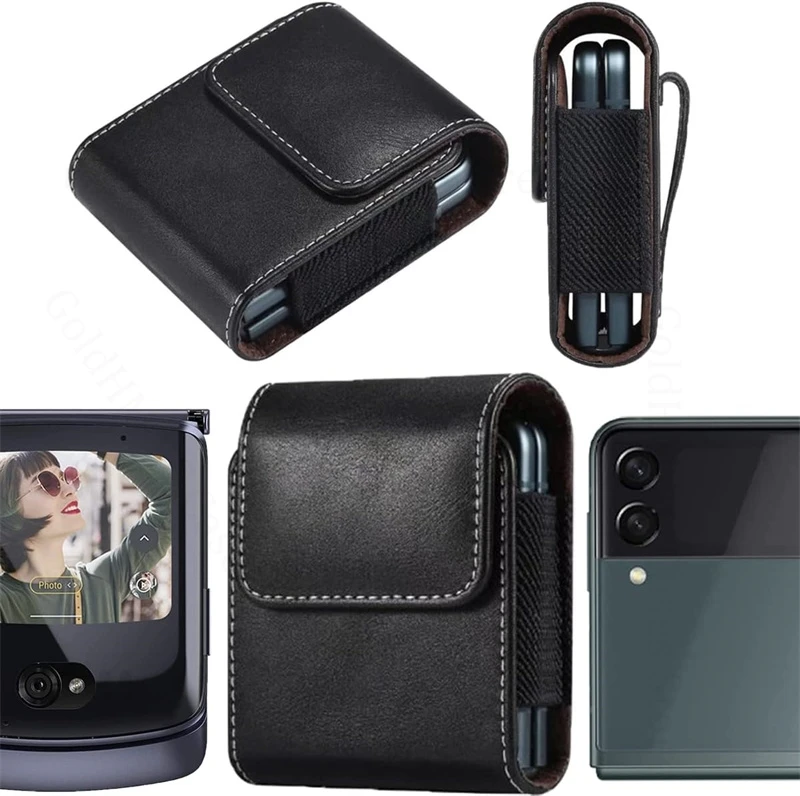 

Phone Pouch For Samsung Galaxy Z Flip7 5G Magnetic Flip Cover Leather Phone Case For Samsung Z Flip 7 6 5 4 3 5G Belt Waist Bag