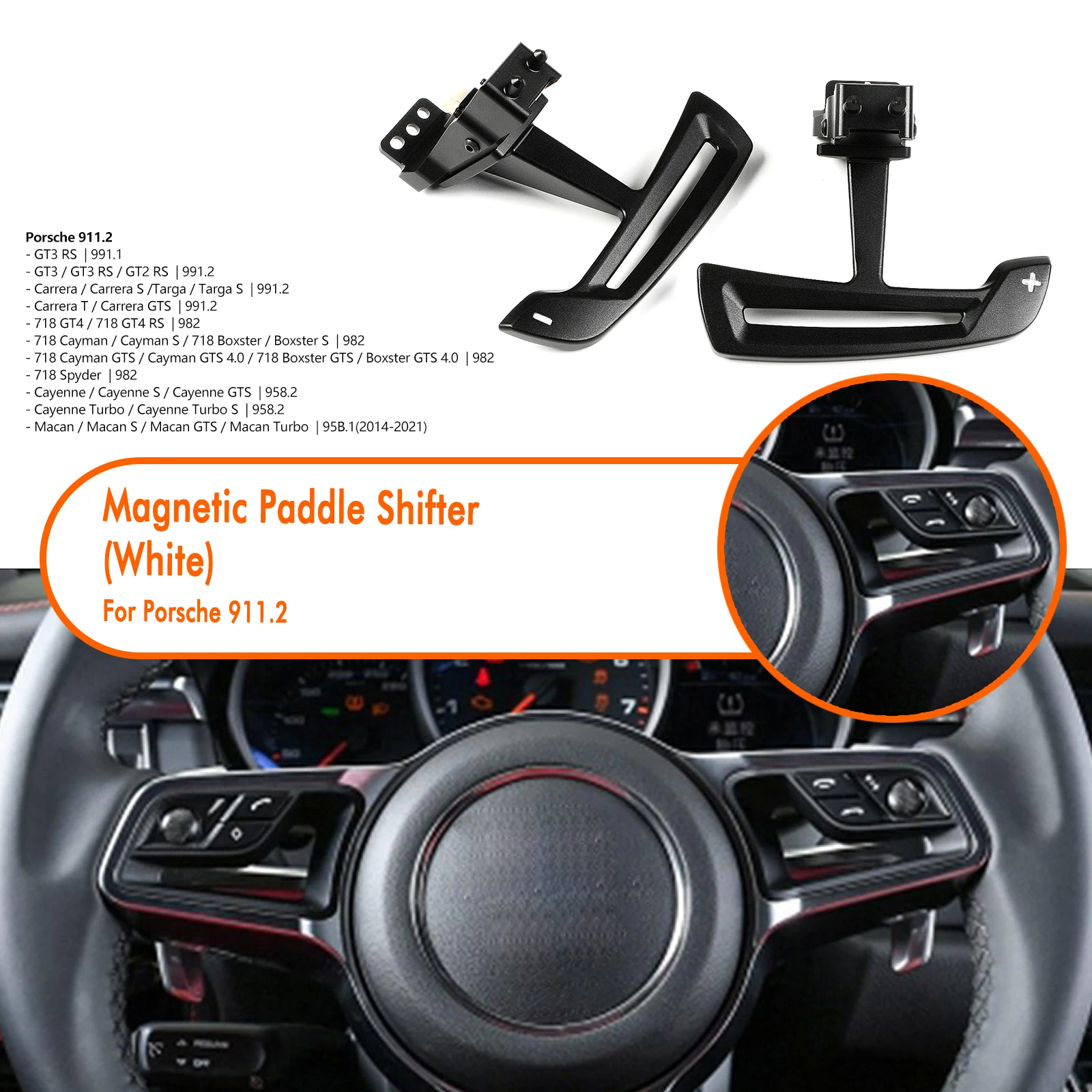 

For Porsche 911.2 GT3 RS GT2 Carrera 718 GT4 Cayman Boxster Cayenne GTS Macan Interior Steering Wheel Magnetic Paddle Shift Pad