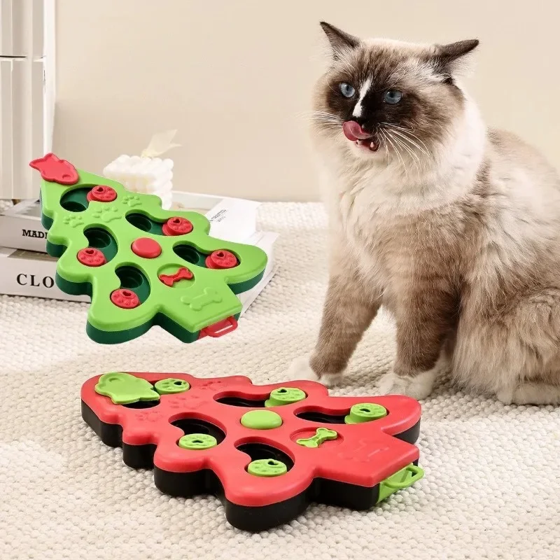Rotating Bone & Sliding Module Pet Puzzle Toy Anti-Slip Base Mental Stimulation for Cats & Dogs Green/Red