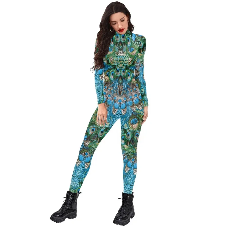 Women Men Animals Peacock Bird 3D Printed Jumpsuit Adults Halloween Cosplay Costume for Dancing Party Dress Up