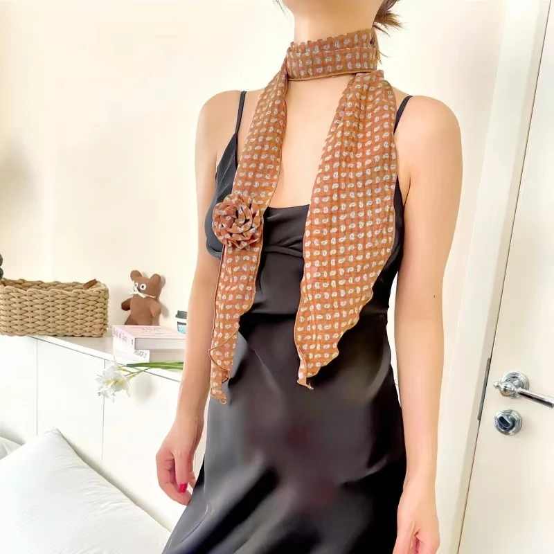 Primavera/Estate Sciarpa rosa staccabile Sciarpa da donna في الشيفون سوتيل Nastro lungo Fasce per capelli Accessori Sciarpe da