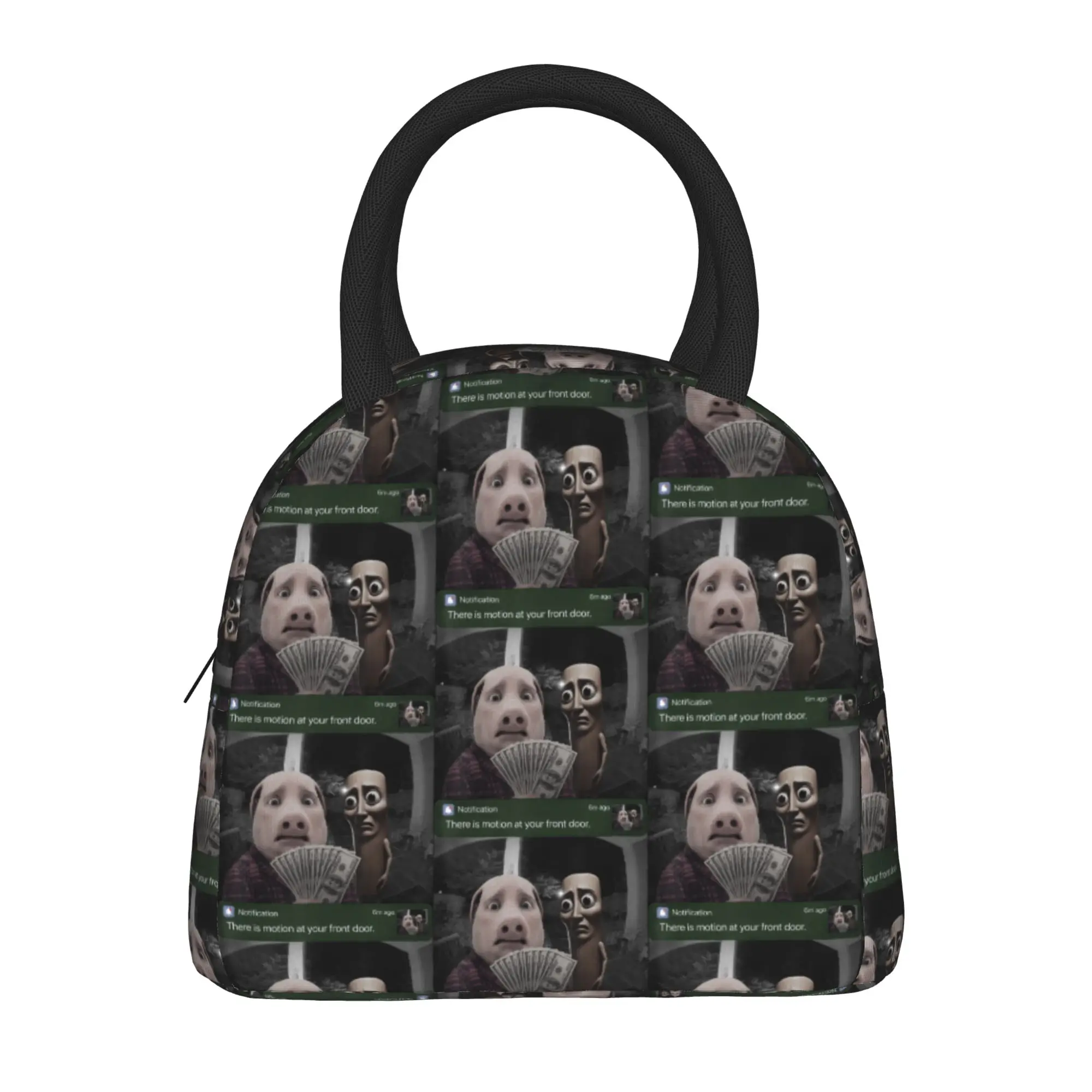 John Pork and Tung Tung Tung Sahur Front Door Motion Lunch Bag Portable Lunch Box Unisex Office Print Cooler Bag Tote Handbags