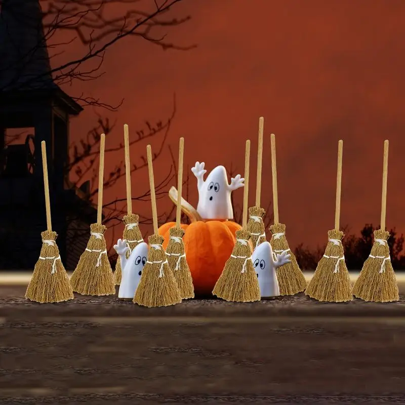 Halloween Witch Broom Pack Of 10 Mini Broom Costume Hangings Decorations Restaurant Door Indoor Outdoor Decor