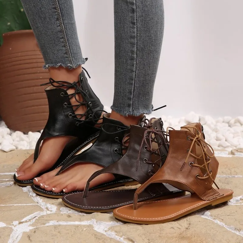 

Женские сандалии, новые летние богемные сандалии на плоской подошве, женские шлепанцы, винтажная обувь-гладиатор для женщин, модные пляжные сандалии на плоской подошве