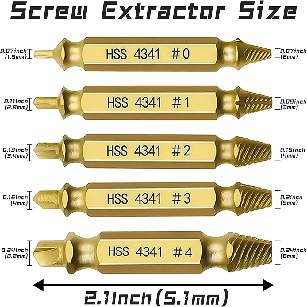 8Pcs Damaged Screw Extractor Kit,HSS 4341 Material Damaged & Stripped Screw Extractor Set for Easily Remover Common Size