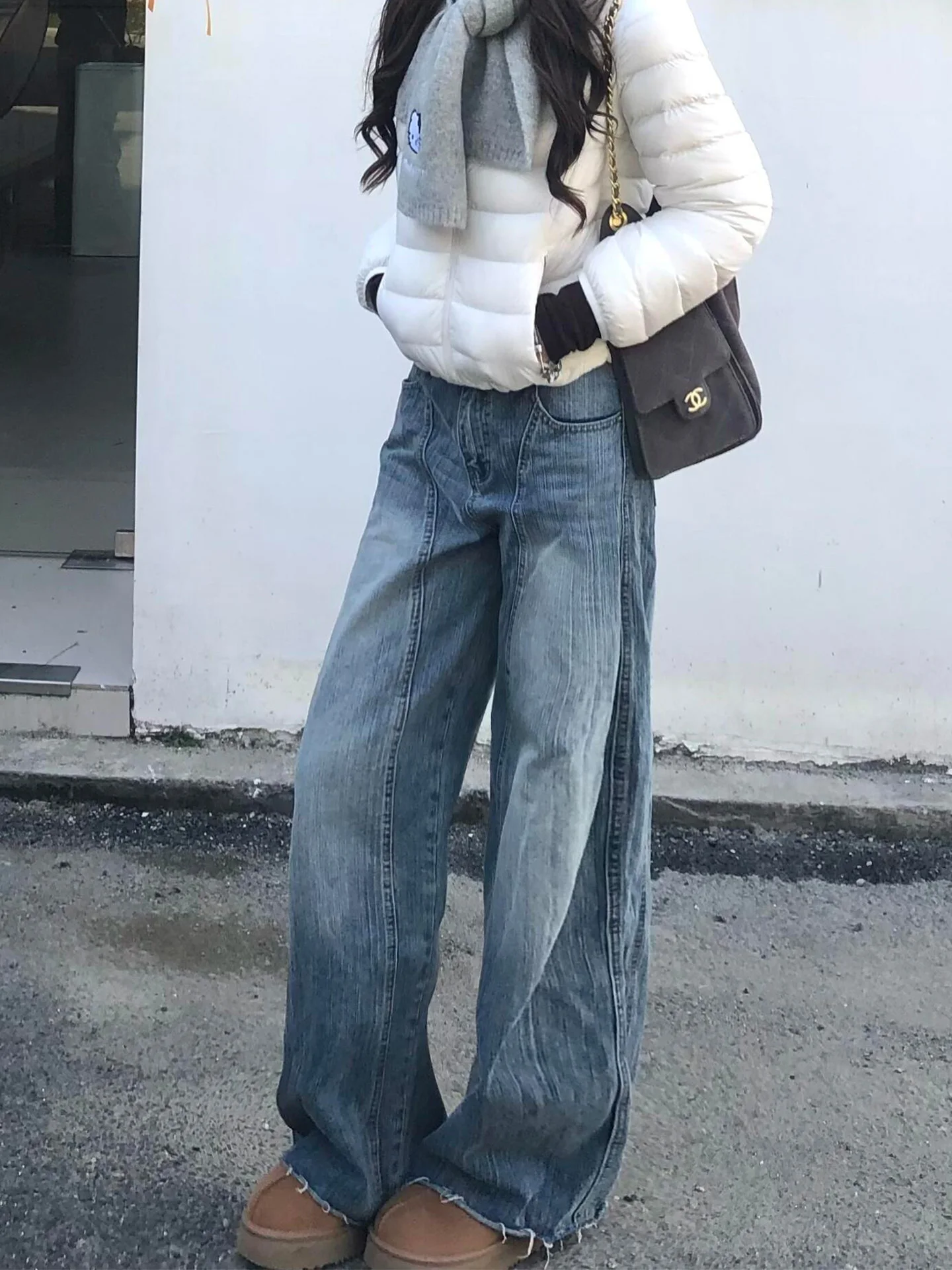 American Sle High Waist Loose Jeans Women Winter 2025 Sexy Light Color Wide Leg Pants for Pear aped Body Retro Sle