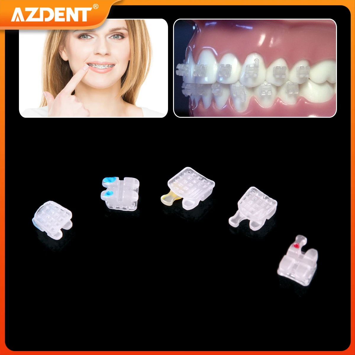 20pcs/Box Dental Brackets Orthodontic Brace AZDENT Ceramic Micro Injection Molding Roth MBT 0.022/0.018 with Marked