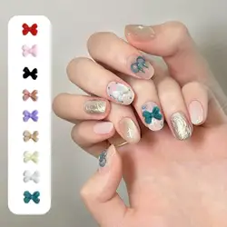 50PCS 3D Mini Minimalist Bow Nail Charms Solid Color Resin Bowknots Sweet Style Nail Art Decorations for DIY Manicure Supplies