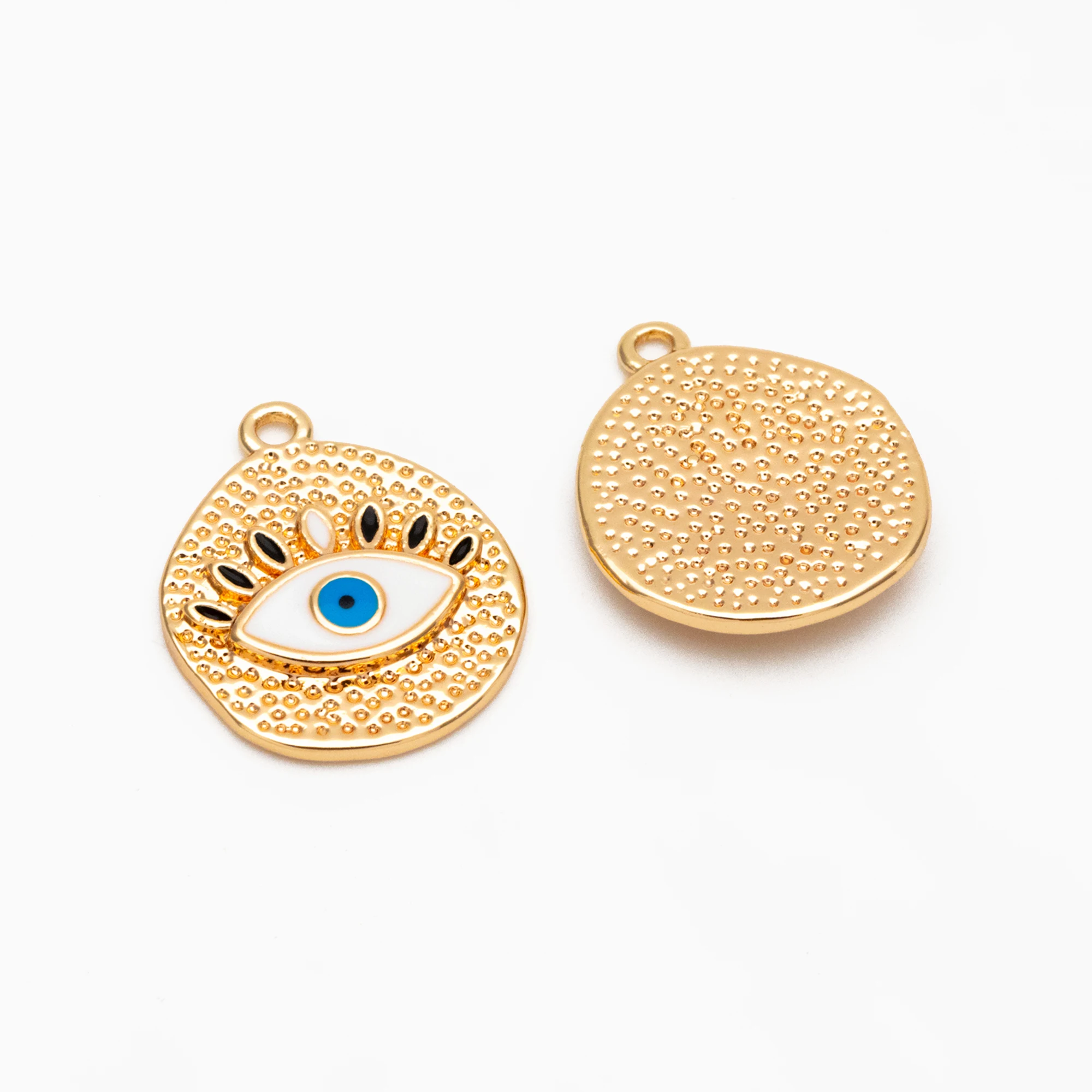 

4pcs Gold Enamel Evil Eyes Charm, Gold Plated Brass, Round Evil Eyes Charm Pendants For Jewelry Making Diy Supplies (GB-3908)