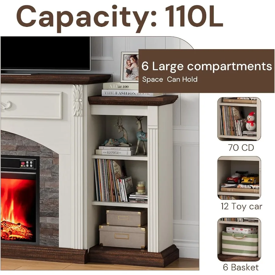 80 مدفأة كهربائية مع رف وحامل تلفزيون لأجهزة التلفاز حتى 90 مركز ترفيهي حديث يتميز بحجر مكدس واقعي S #6