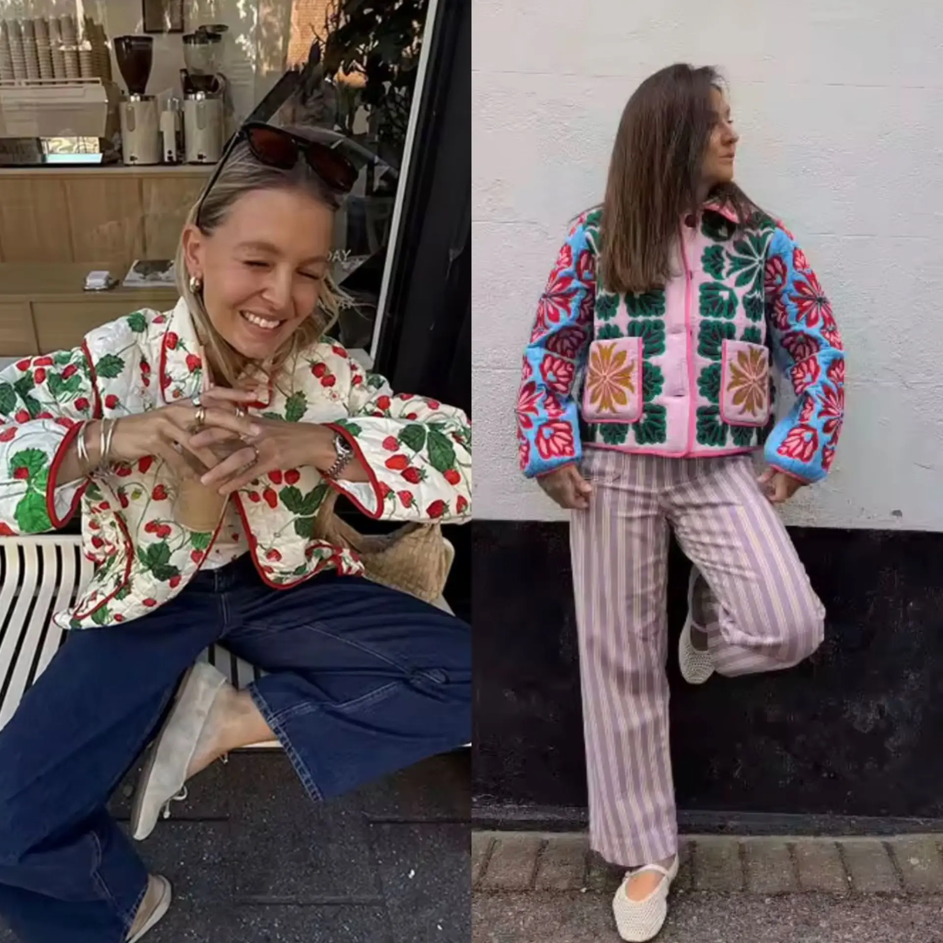 

Retro Floral Patchwork Long Sleeve Cotton Jacket Autumn Winter Outerwear With Pocket Ethnic Style Women's Fashion Top