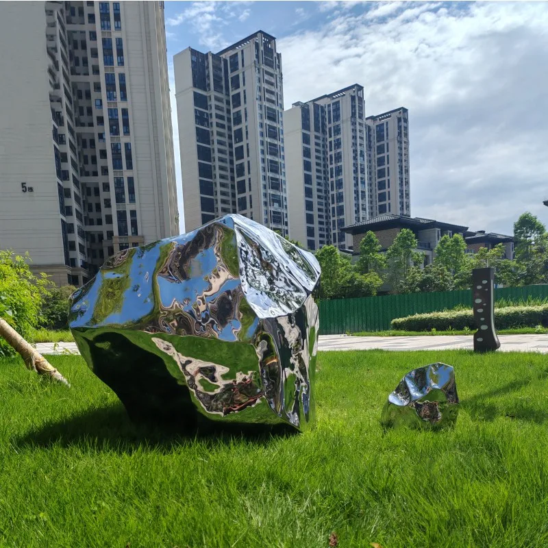 Outdoor stainless steel abstract art sculpture, stone shaped art decorative ornaments, suitable for parks, courtyards BB051HO