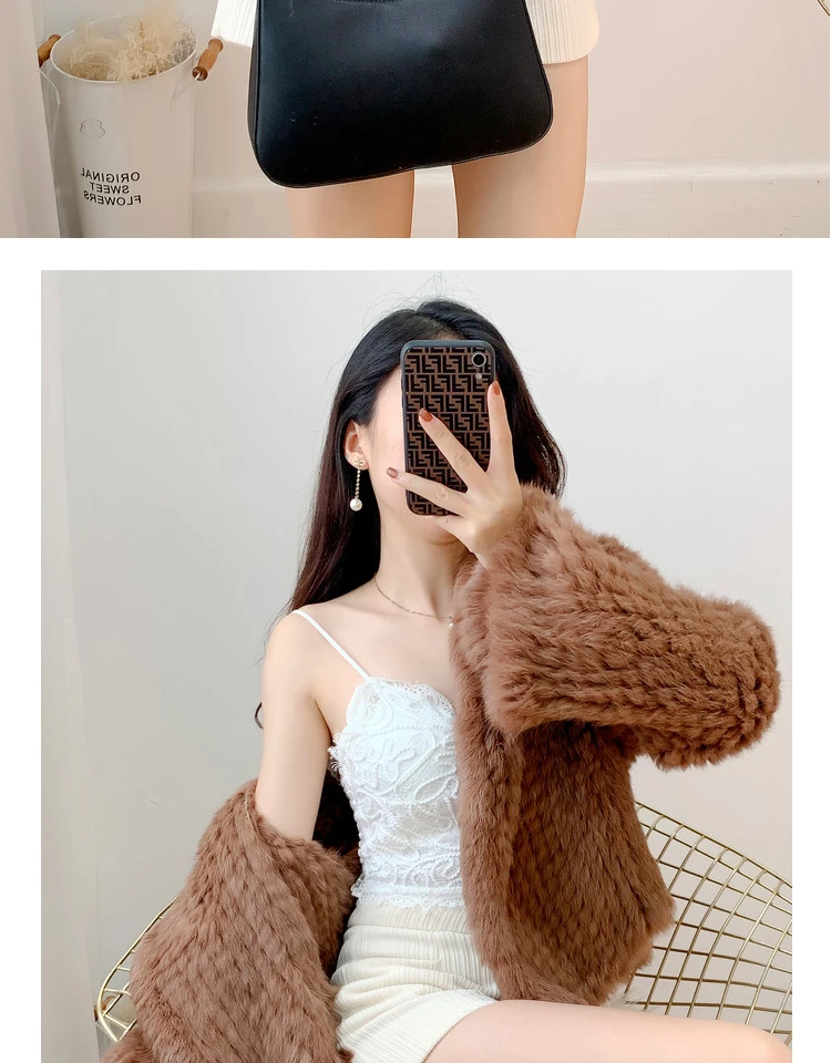 Long Sleeve Casual Loose Knitted Real Rabbit Fur Hooded Coat Women Genuine Natural Rabbit Fur Outwear Female Fur Jacket