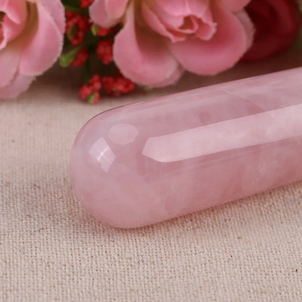 Quartz Crystal Face Massage Wand Smooth Surface Acupressure Crystal Massage Wand Pink Quartz Massage Stick Facial Body Caring view 5