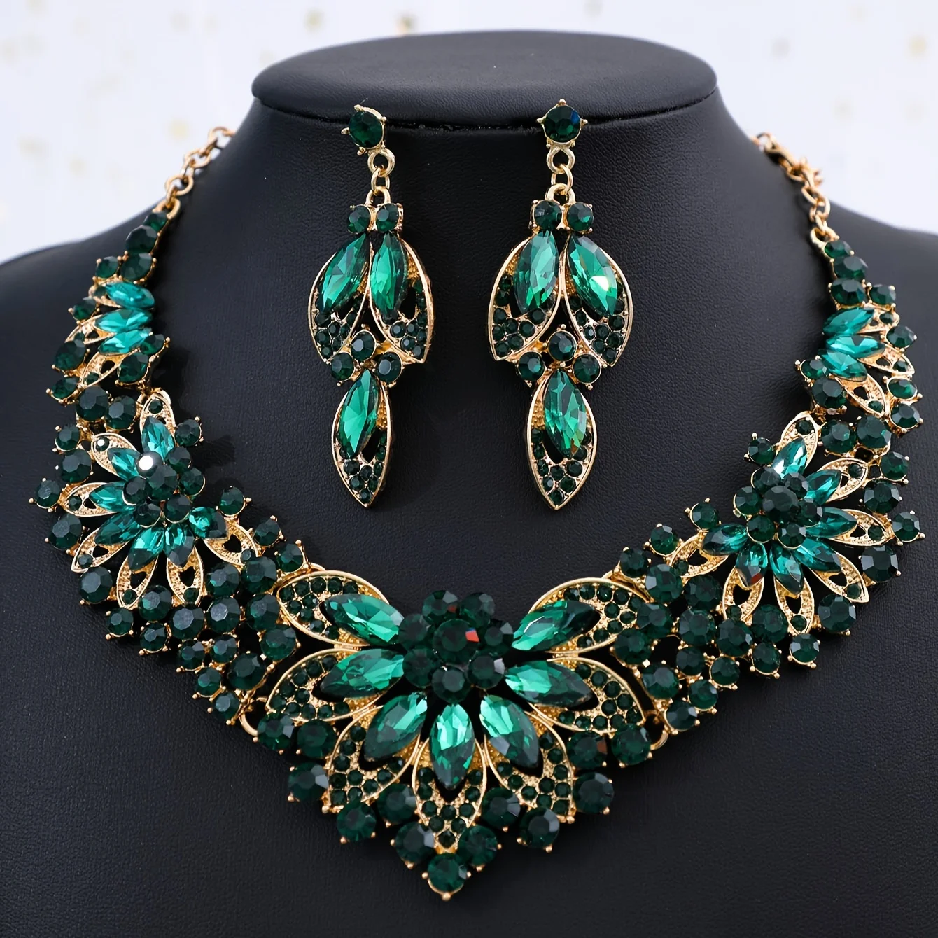 Women's Retro Leaf Multicolored Flowers Necklace & Earring Set