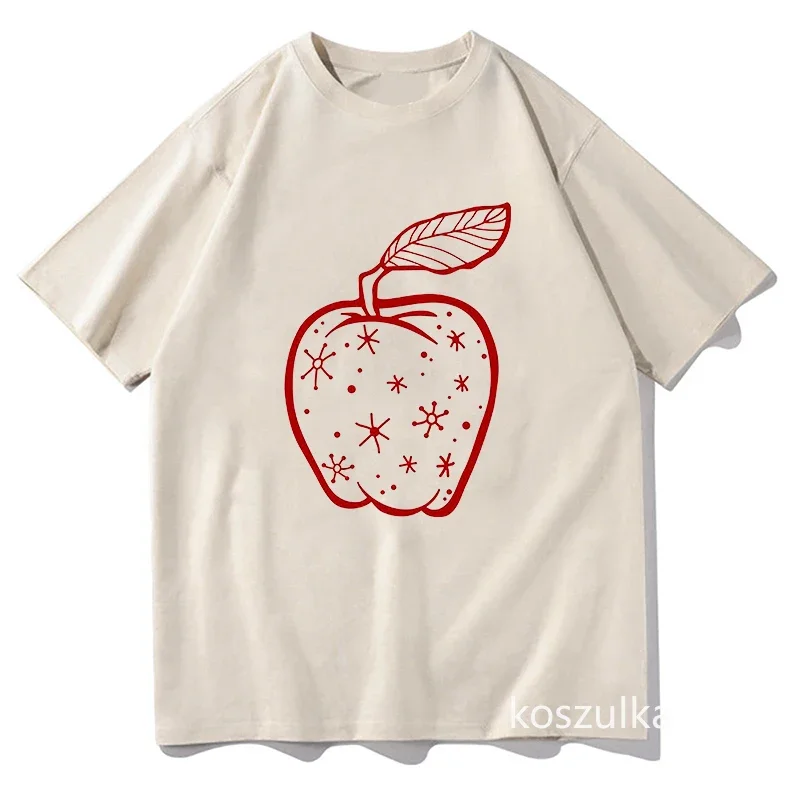 Fantastic Mr Fox Apple T-shirt Graphic Printing Aesthetic O-neck Tee-shirts Short Sleeve Gothic Cotton Tshirt Pure Cotton Tops