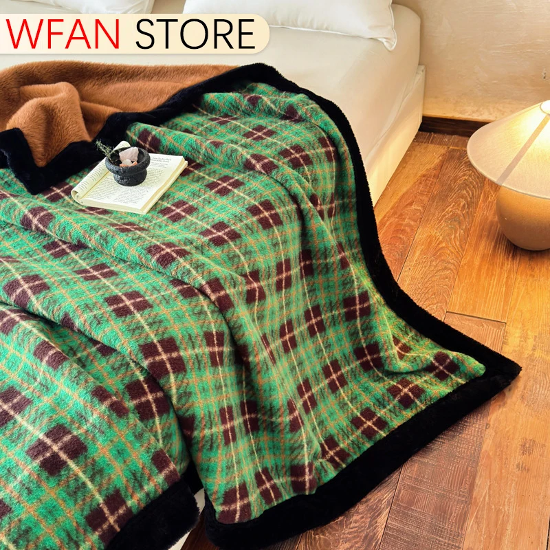 Large Plaid Milk Fleece Cover Blanket Bedroom Bed Sheet Warm Quilt Winter Double Thick Coral Fleece Sofa Nap Throw