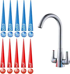 Epoxy Hot and Cold Water Faucet Indicator Stickers Self Stick 10 Hot Labels & 10 Cold Labels for Kitchen Bathroom Faucet Shower