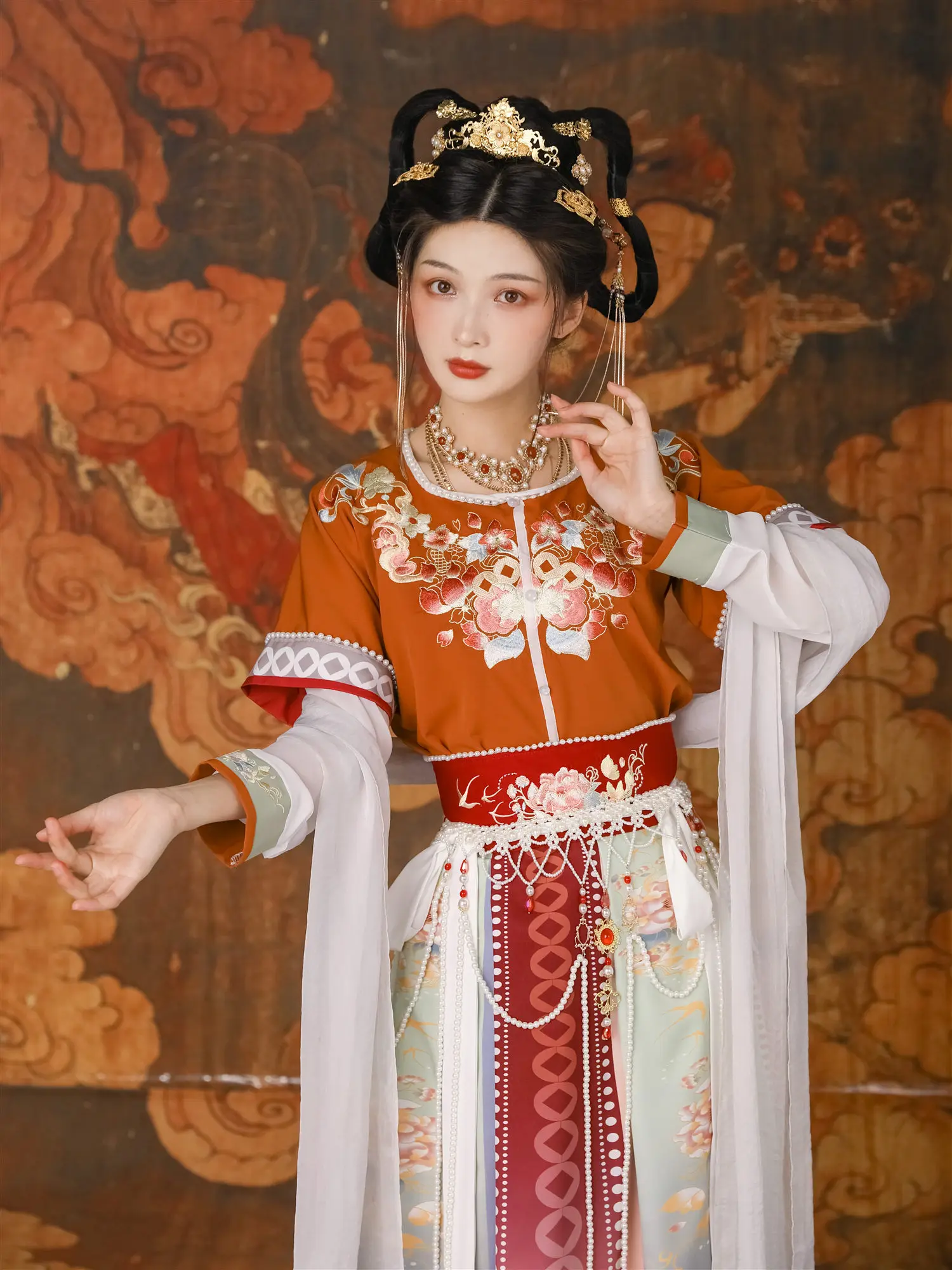 Red and Blue Hanfu Women Chinese Traditional Clothing Female Han Element Daily Improvement DunHuang Style Sinicization Cosplay